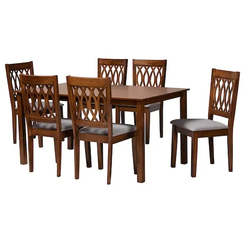 Baxton Studio Florencia 7-Piece Dining Set in Grey and Walnut Brown