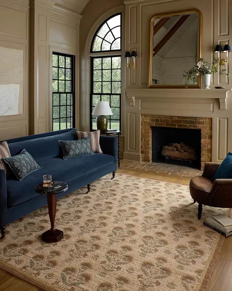 Loloi Chris Loves Julia Rue Collection RUE-01 Wheat/Sage 7'-6" x 9'-6" Area Rug Jute Neutral Floral Living Room Bedroom Rug