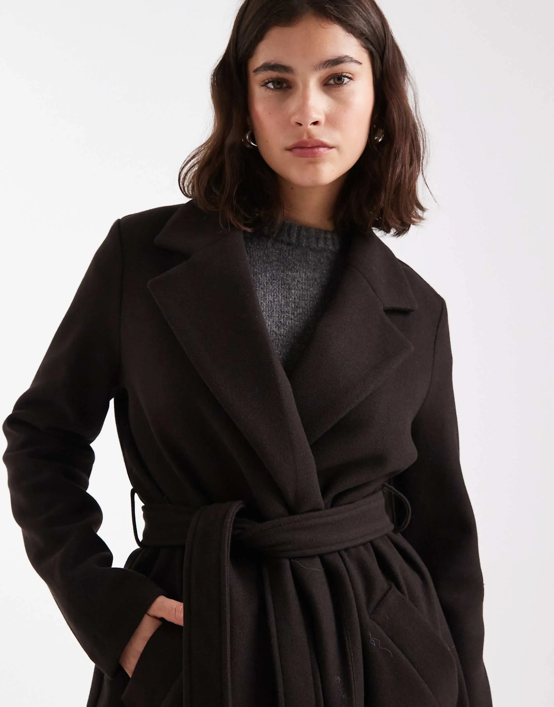 Vero Moda belted formal maxi coat in chocolate brown