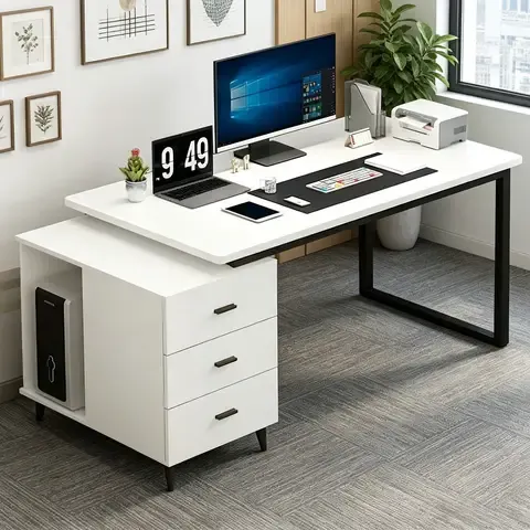Escritorio Con Cajonera Móvil 120-140 Cm Pata Metálica Oficina