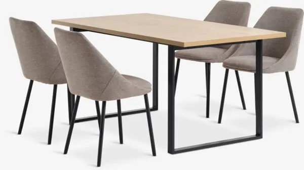 AABENRAA + VELLEV AABENRAA L160 tafel warm eiken + 4 VELLEV stoelen zand/zwart