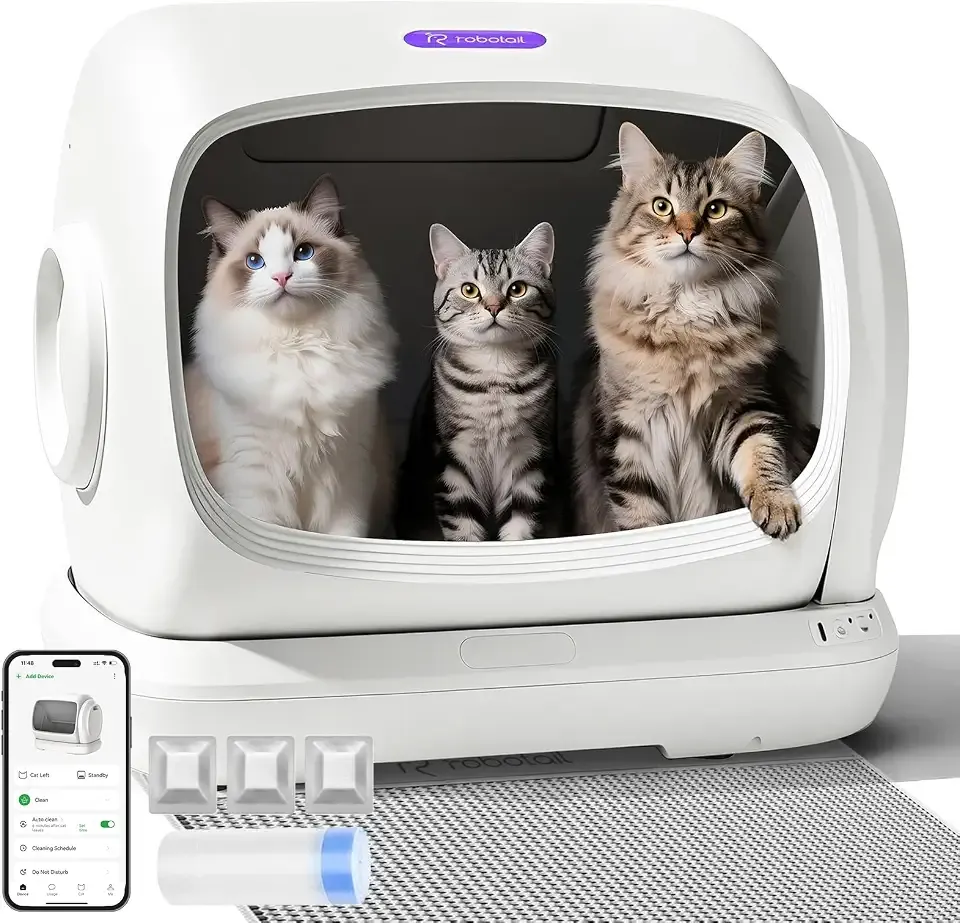 Self Cleaning Cat Litter Box,106L XXXL Extra-Large Automatic Cat Litter Box for Large Cats, Open Top Automatic Cat Box Self Cleaning with APP, Safety Sensor, Anti-Pinch Patent