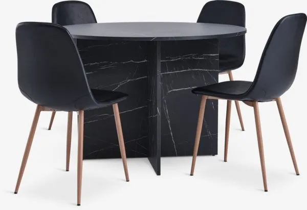 KRONDAL + JONSTRUP KRONDAL Ø110 tafel marmer + 4 JONSTRUP stoelen zwart