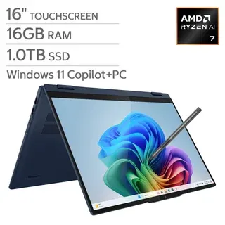 Lenovo IdeaPad 5 16" Touchscreen 2-in-1 CoPilot+ PC Laptop - AMD Ryzen AI 7 350 - 1920 x 1200 - Windows 11 Home - 16GB RAM - 1TB SSD - Cosmic Blue
