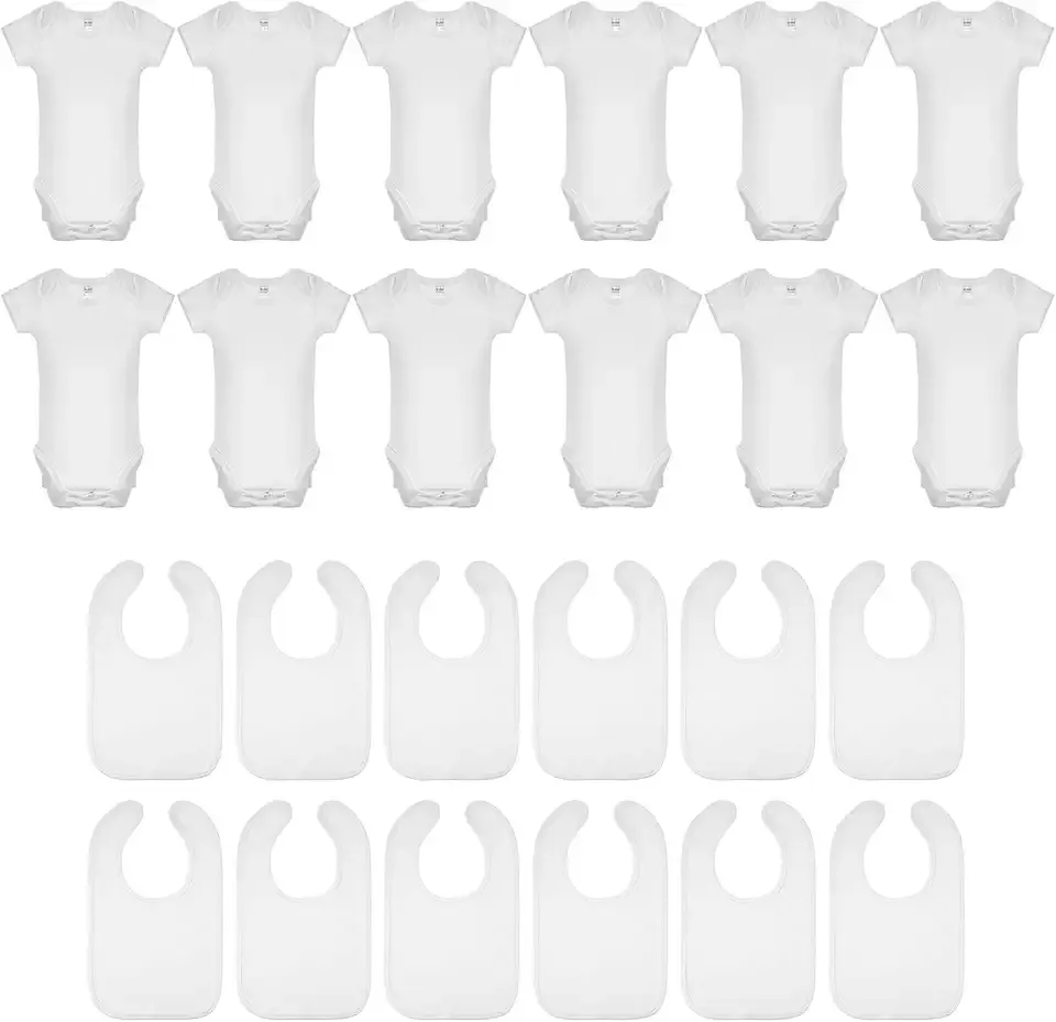24 Pcs Unisex Cotton Short Sleeve Bodysuits Baby Bibs Set for Baby Shower