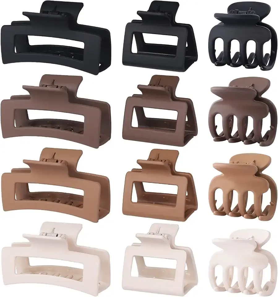 SMKSL 12 Pcs Hair Claw Clips for Women & Girls 3 Styles Hair Accessories | Durable & Sturdy Plastic Matte Clips for Thin Thick & Curly Hair, Strong Hold & Non-Slip, Ideal Stylish Gifts for Ladies