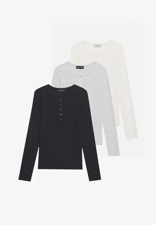 3 PACK - Langermet topp - egret/black/light grey melange