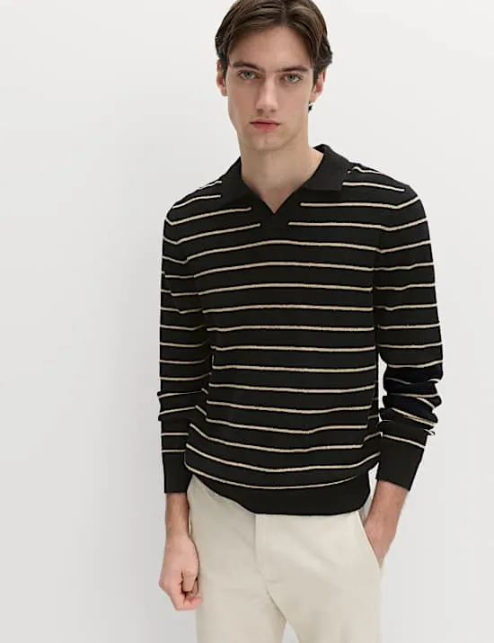 Gestreifter Pullover mit hohem Baumwollanteil und offenem Ausschnitt