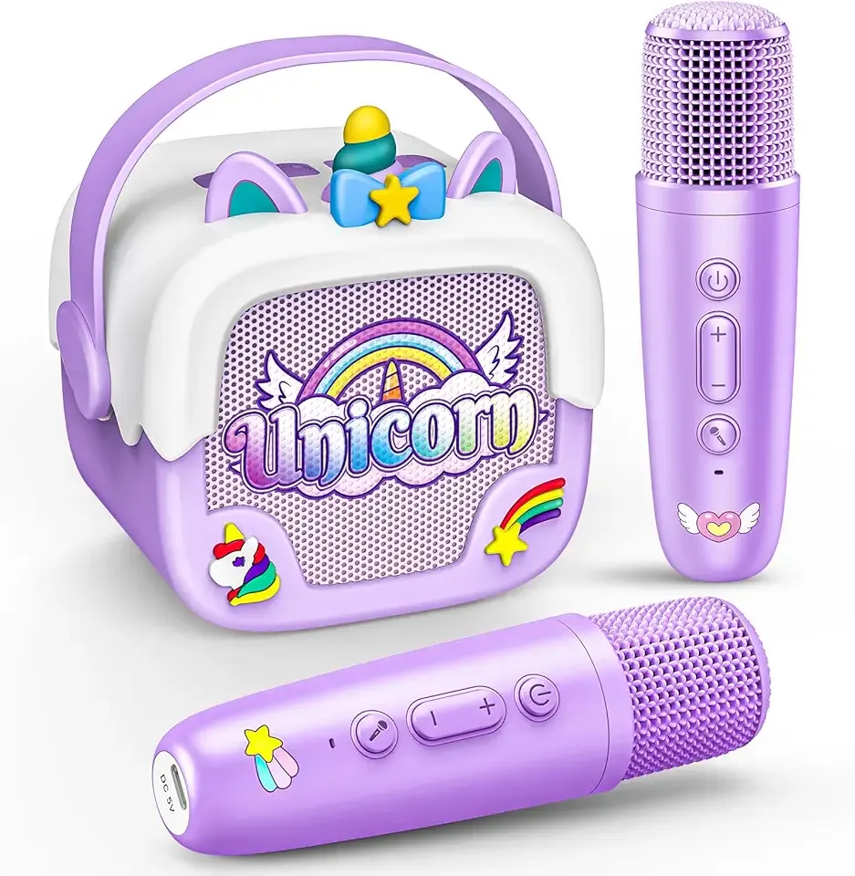 Mini Karaoke Machine for Kids Girls: Unicorn Portable Bluetooth Speakers With 2 Wireless Mic Toys for Girls age 4-6 7 8 9 Years Old Girl Christmas Birthday Gifts for 5 6 7 8 9 10 11 Years Teens Purple