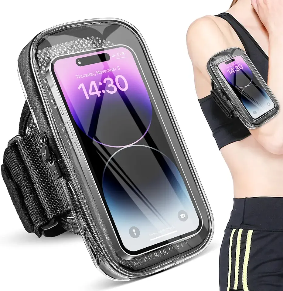 Phone Holder for Running, Armband for iPhone 16 15 14 13 Pro Max 12 11 Plus X Samsung Android Up to 6.9'', Universal Arm Bands Bag with Key Card Pocket for Exercise Walking Workout Fitness