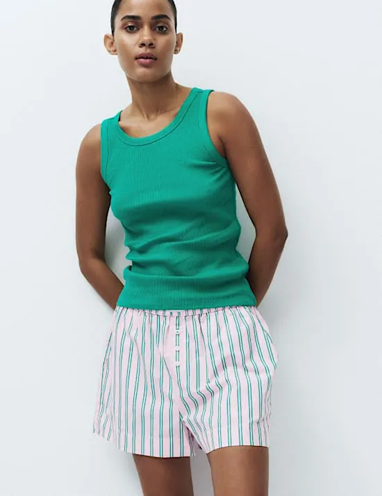 Ribbed Vest Striped Shortie Set