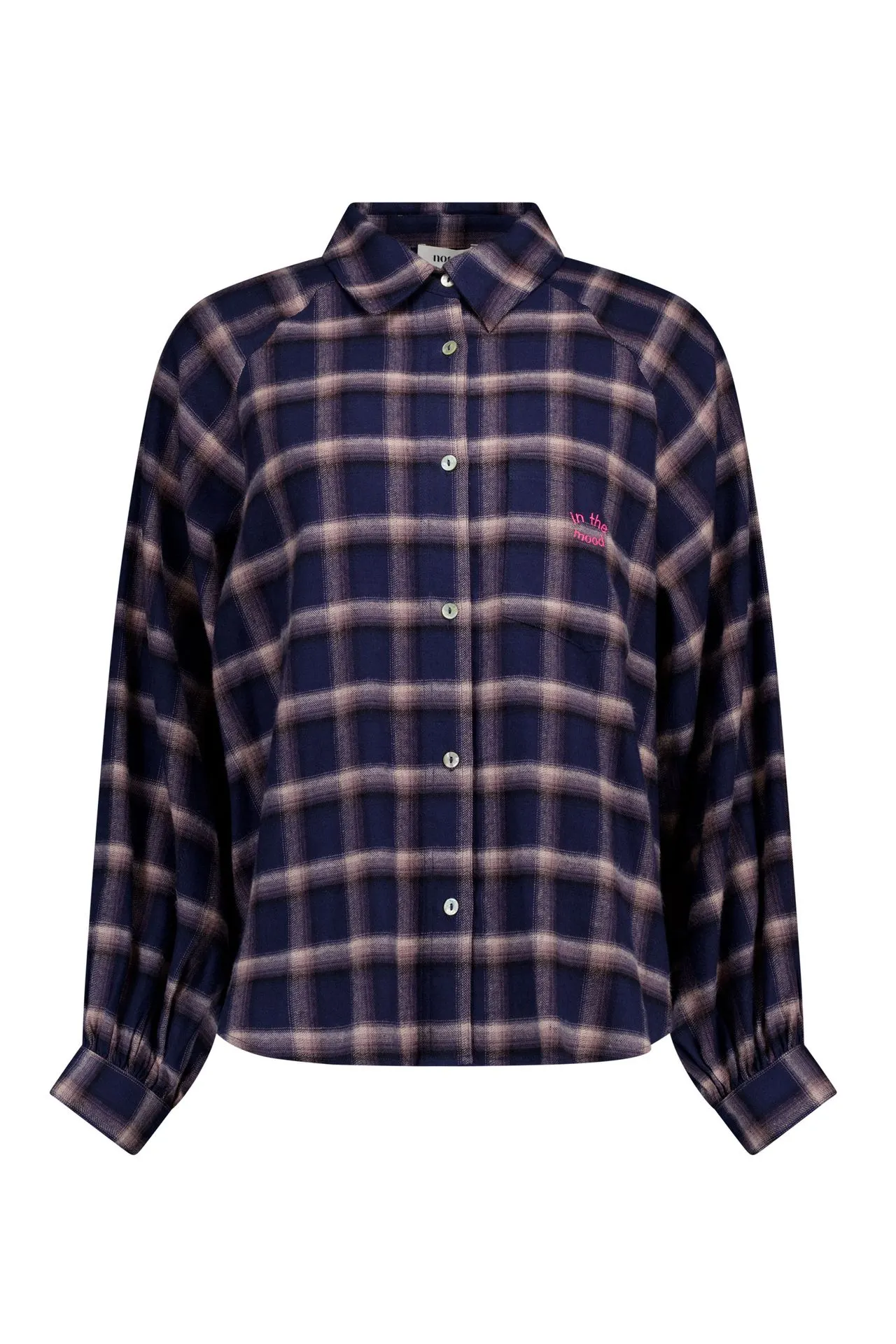 Donkerblauwe geruite blouse