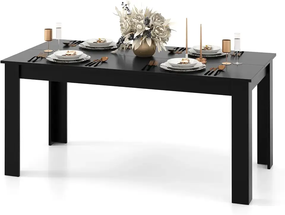 GIANTEX Dining Table for 4-6, 63" Large Rectangular Kitchen Table, Black | Farmhouse Dinner Table with Wood Stable Structure, Center Tables for Dinette, Living Room, Home Office