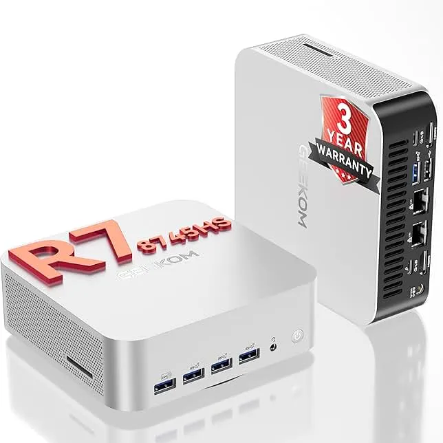 GEEKOM Mini PC[Ultimate Performance Edition] A8 Max with AMD Ryzen 7 8745HS(Beats 7735hs) 16GB DDR5|1TB SSD(Expandable,Not LPDDR) Dual LA…