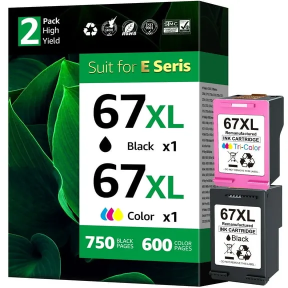 67XL Ink Cartridges Compatible for HP 67 Ink Cartridges DeskJet 2755e 2855e 4155e 4255e 6055e 6065e