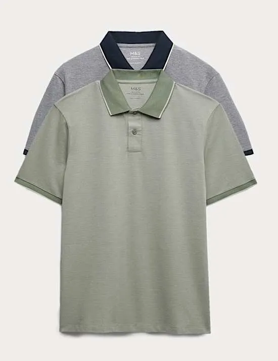 2 Pack Cotton Rich Tipped Polo Shirts