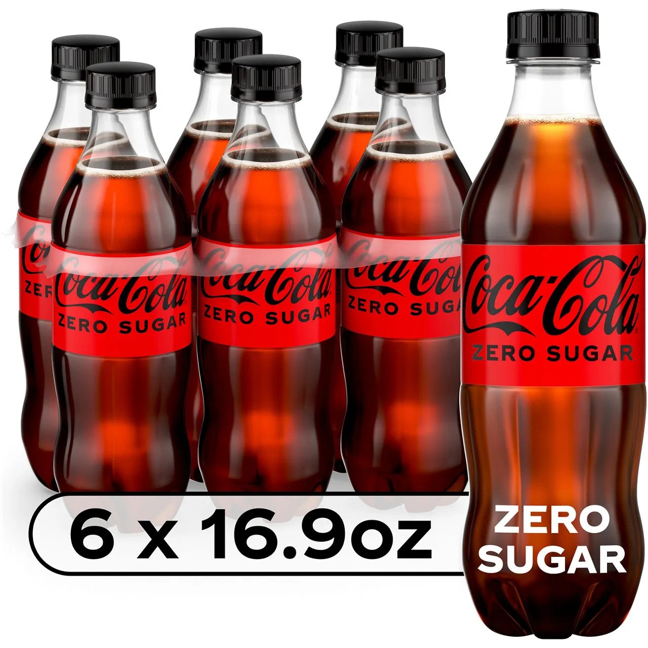 Coca-Cola Zero Sugar Soda Soft Drink Bottles, 16.9 fl oz, 6 Pack