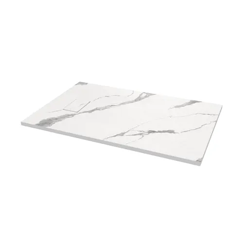 Stonea 48L x 32W Solid Surface Universal Shower Base in White Marble with Concealed End Drain