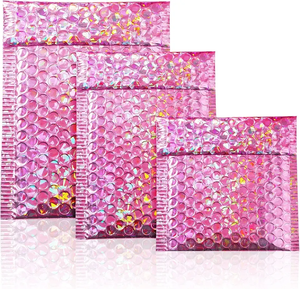 50 Pieces Bubble Mailers 3 Sizes Self Seal Adhesive Poly Mailers Metallic Foil Glitter Padded Shipping Bubble Envelopes for Valentine Mailing Packing Small Business(Glitter Rose Red)