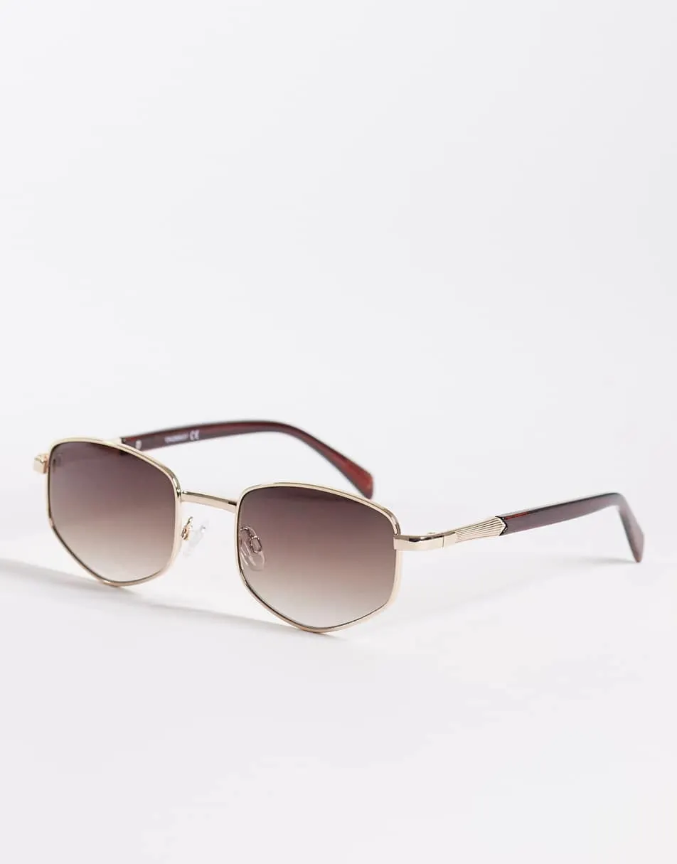 ASOS DESIGN round sunglasses in gold metal with brown lens