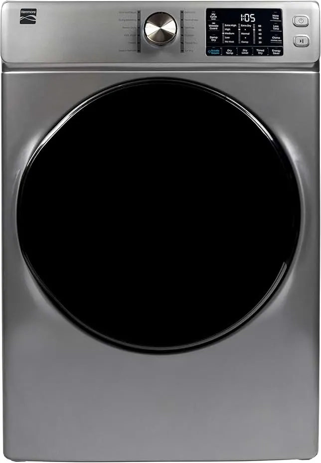 Kenmore 8.0 cu. ft. Front Load Electric Dryer - Metallic Silver | Wrinkle Guard & Accela Steam to Reduce Wrinkles, Static & Odors - Smart Sensor Drying - ENERGY STAR Certified