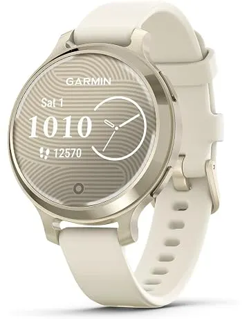 Garmin Lily® 2 Active, Small and Stylish Smartwatch, Built-in GPS, Hidden Display, Patterned Lens, Up to 9 Days Battery Life, Lunar Gold with Bone Silicone Band