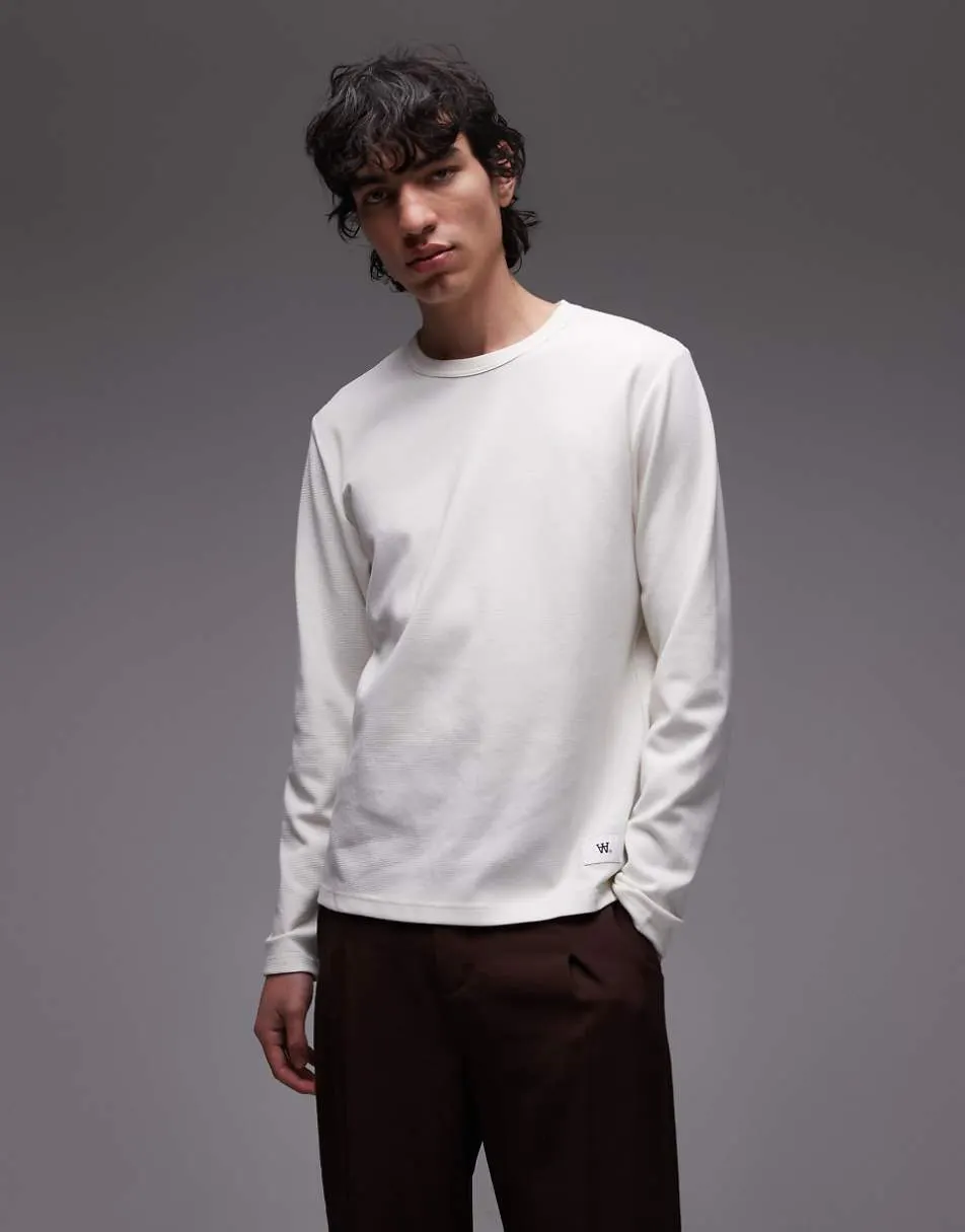 Double A By Wood Wood Hendrix long sleeve textured t-shirt in cream