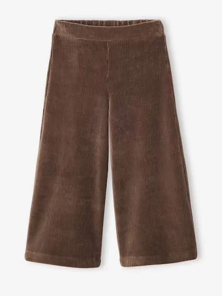 Pantalon fille large en velours - chocolat
