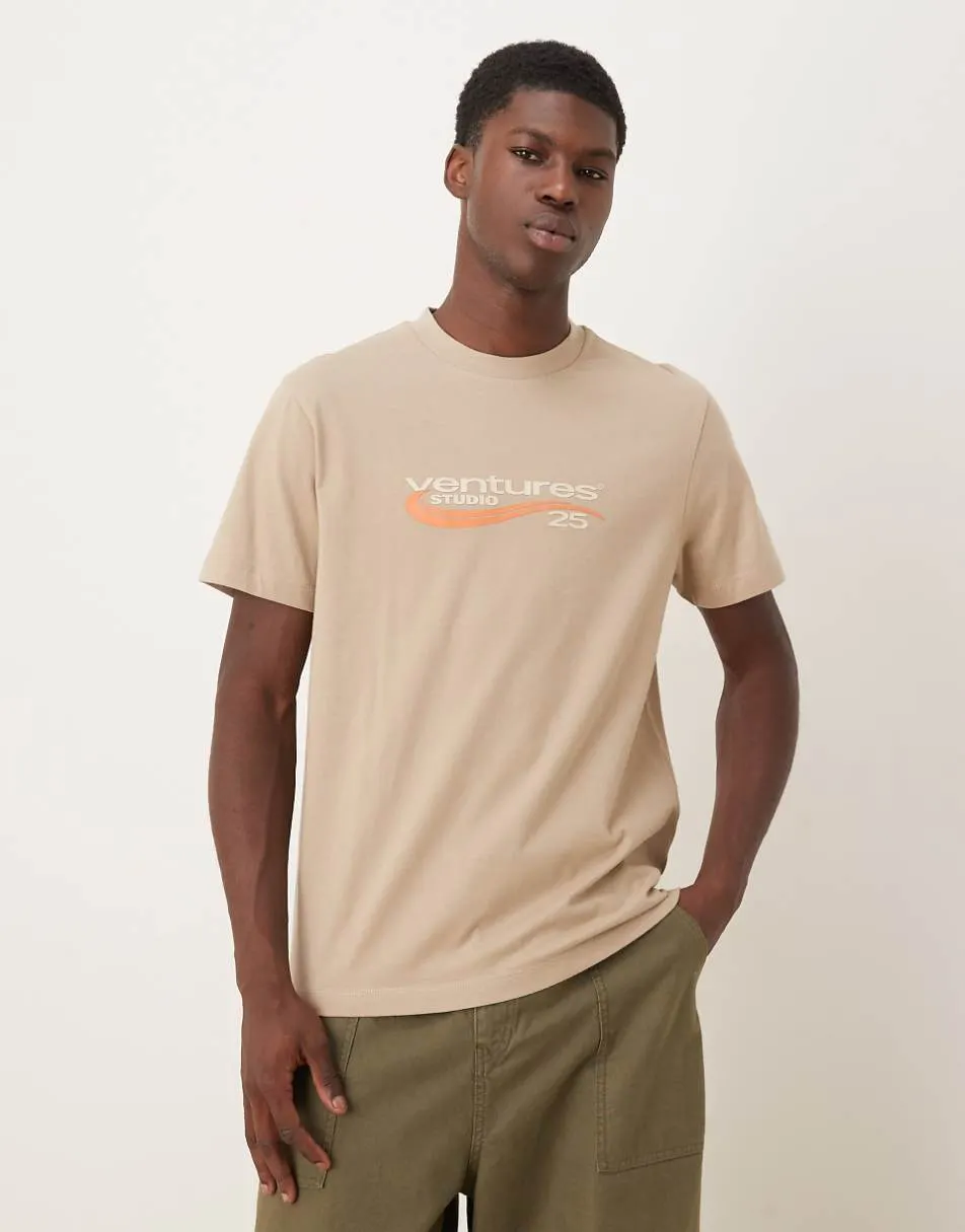 ASOS DESIGN t-shirt with high build text graphic in beige