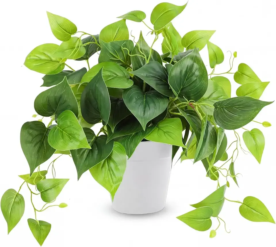 CEWOR Artificial Plants Fake Pothos with Plastic Pot Artificial Potted Plant for Home Office Bedroom Indoor Outdoor Decor 1 Pack