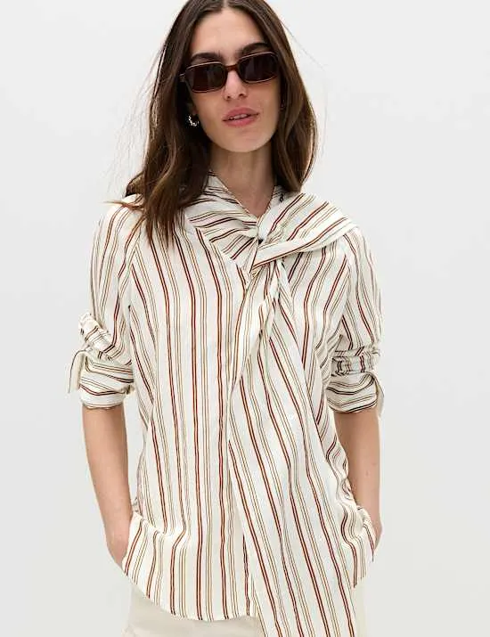 Striped Scarf Neck Detail Shirt