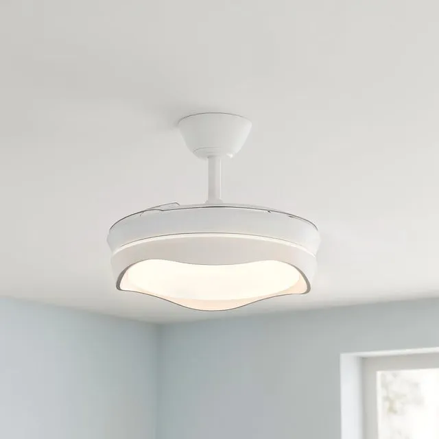 Ventilador de techo con luz silencioso DC 30W con mando ø92 cm Atlas CRISTAL RECORD blanco luz CCT 3 aspas retráctiles tipo lámpara| 7 velocidades| modo verano/invierno| brisa| recomendado para <13m²