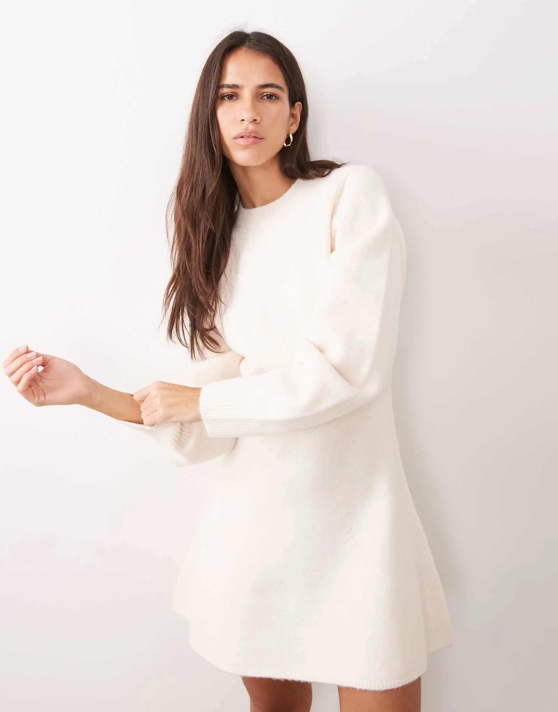 ASOS DESIGN curved sleeve mini dress in cream