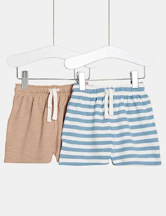 2 Pack Cotton Rich Striped Shorts (0-3 Yrs)