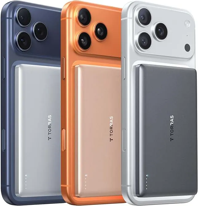 TORRAS MiniMag Power Bank, Ultra Slim 5,000mAh Wireless Portable Charger with USB-C Cable, Fast Charging iPhone Air Magnetic Battery Pack, Compatible for iPhone 17/16/15/14/13/12, Glacier Gray