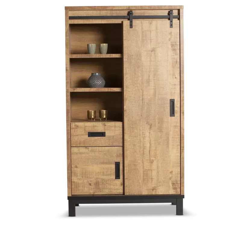 Opbergkast Fence - 107 cm - Lamulux Mango - 1 schuifdeur, 3 vakken, 1 lade