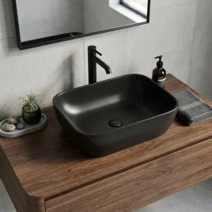 Lavabo de encimera 45,5 x 32,5 cm - negro mate - sin rebosadero - Infinitio SAT (SATINF4532BKM)