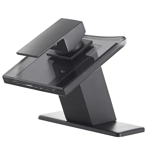 Waterfall Single Hole Single-Handle Low-Arc Bathroom Faucet with Glass Spout in Matte Black