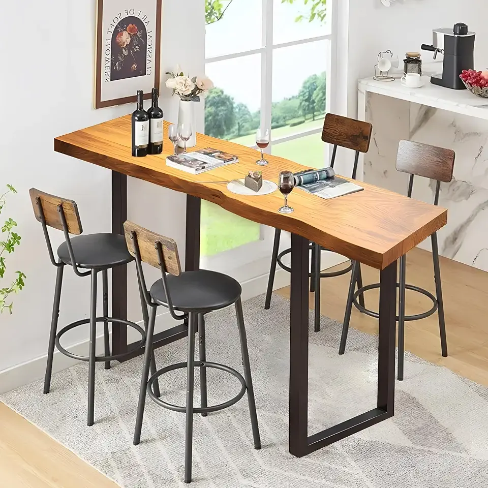 Bar Height Pub Table, Rectangle Bar Bistro Long Counter Height High Top Dining Table Rustic Breakfast Desk for Coffee Kitchen Restaurant (47.2" L*17.7" W*41.3" H)