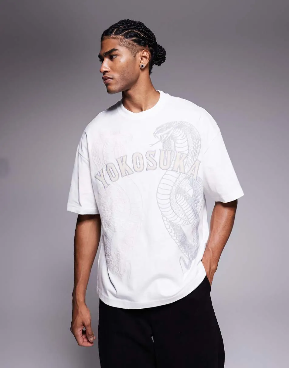 River Island 'Yokosuka' cobra graphic t-shirt in white