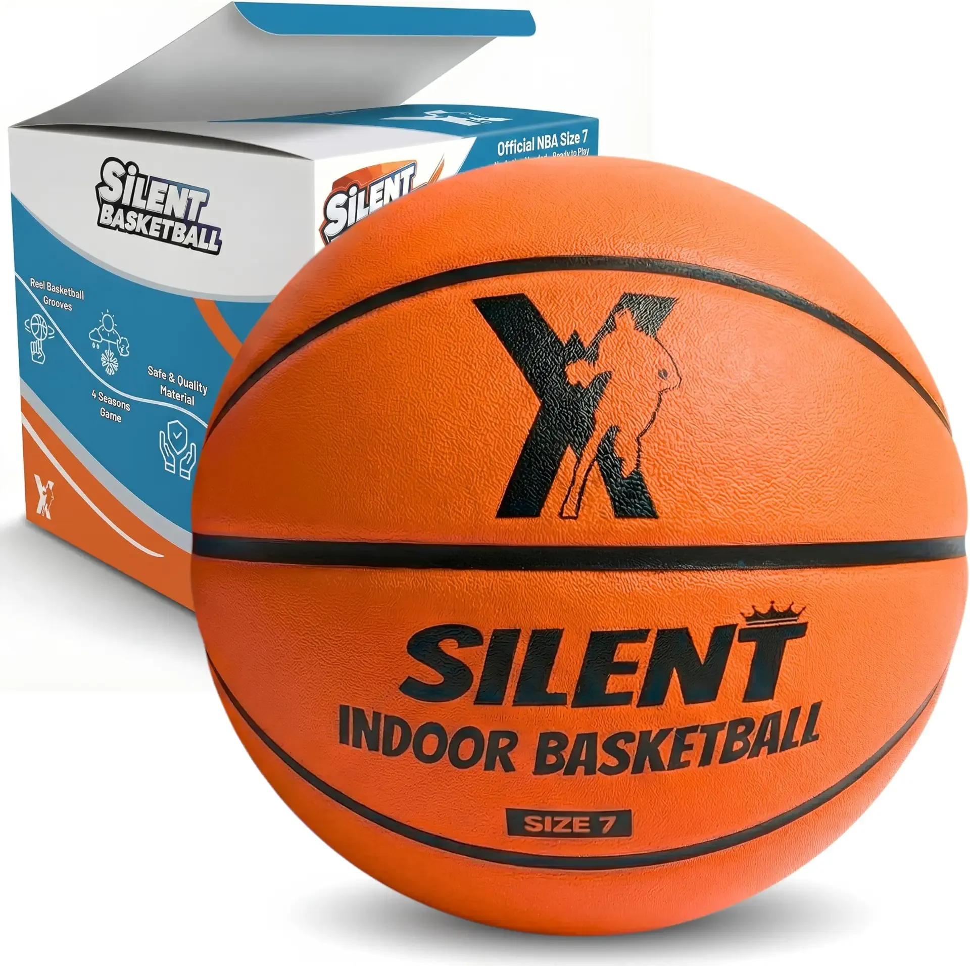 YGA Silent Basketball Size 7 (29.5"): Grooved Airless Indoor Basketball with Upgraded 95% Bounce - Ultra Quiet Basketball for Dribbling Indoor - Soft Foam Basketball with Realistic Grip & Deep Grooves