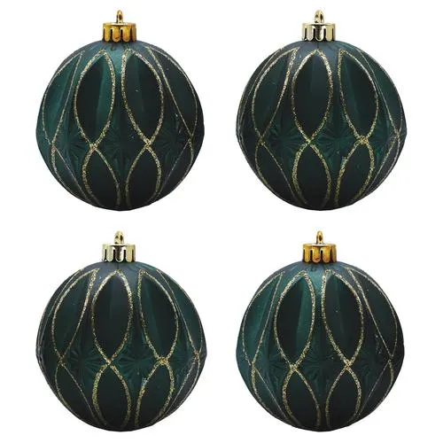 Enchanted Forest® 80mm Dark Green Starburst Embossed Shatterproof Ornaments - 4 Pack