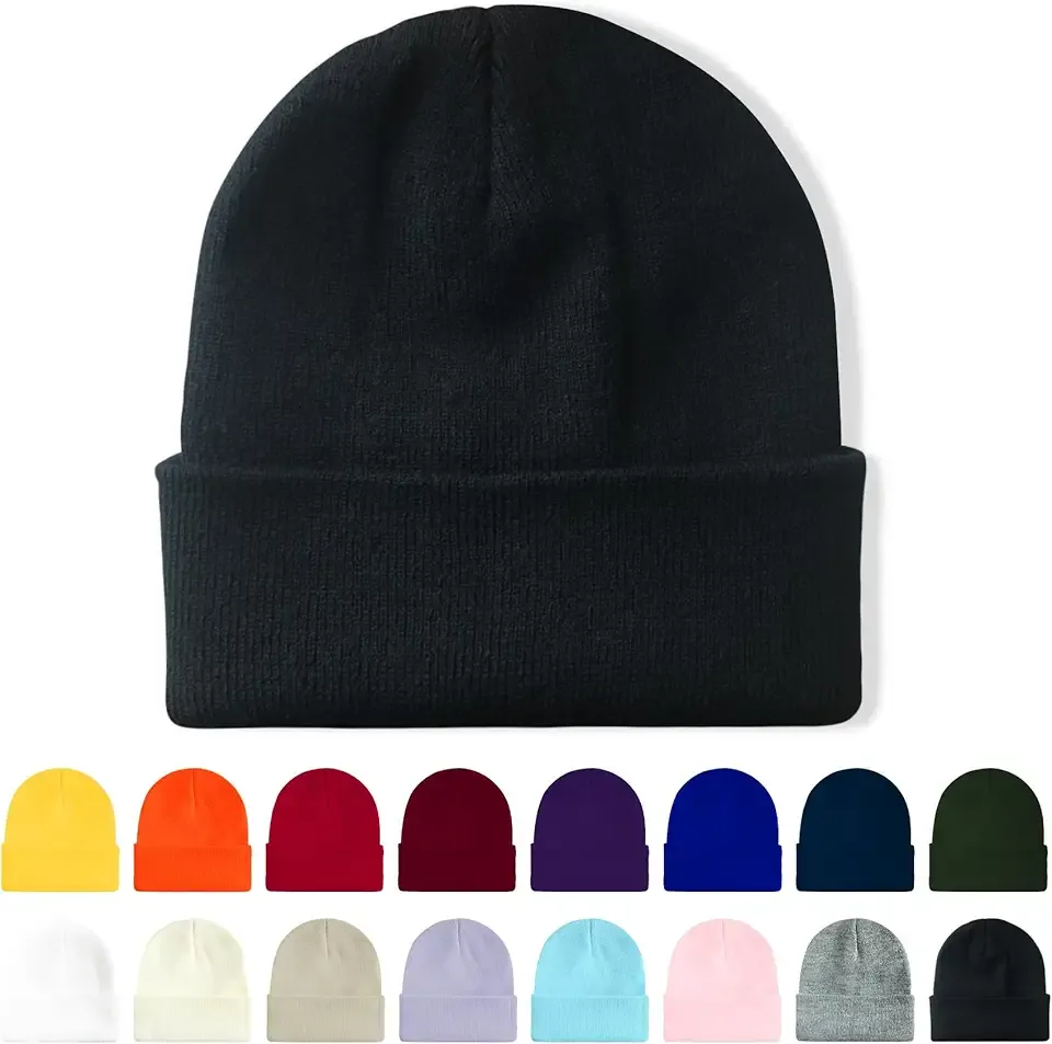 Winter Beanie Acrylic Knit Cuffed Plain Hats Skull Cap Warm Beanies for Men Women