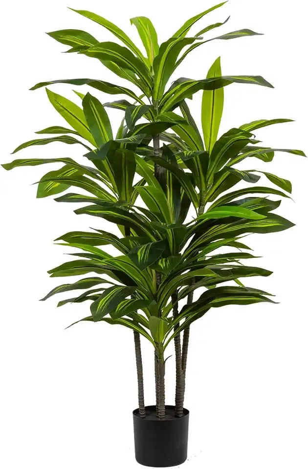 4ft Dracaena Artificial Plant - Large Tropical Indoor Fake Tree with Lifelike Leaves - Tall Faux Floor Plant in Pot for Home Office Living Room Decor