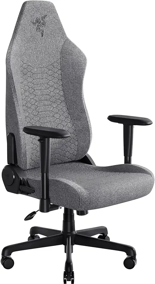Razer Iskur V2 X Ergonomic Gaming Chair: Built-in Lumbar Support - Widened Seat - High Density Foam Cushions - Adjustable 152 Degree Recline - 2D Armrests - Plush Fabric Finish - Light Gray Edition