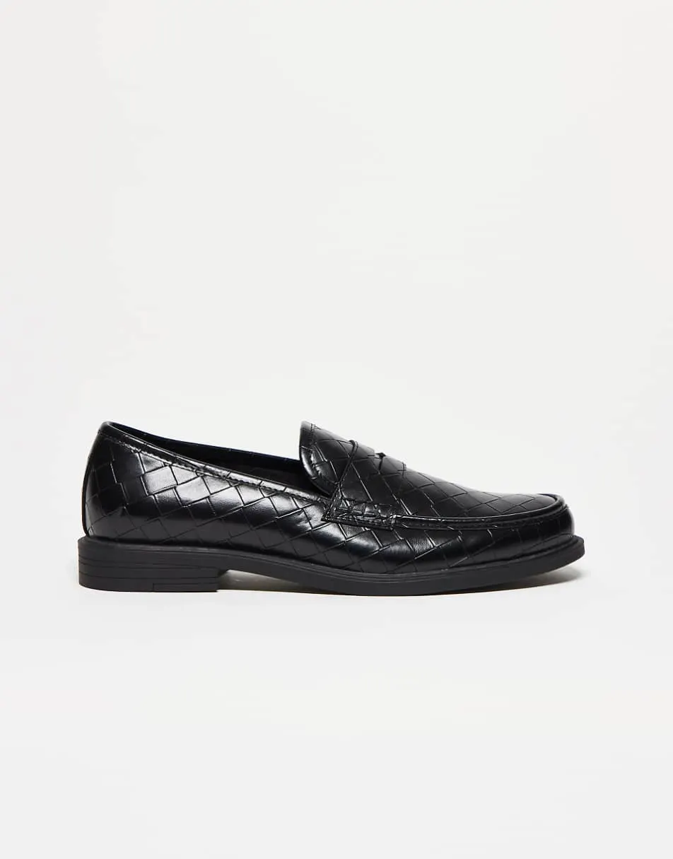 ASOS DESIGN penny loafers in black weave