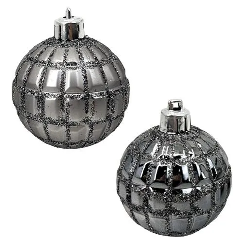 Enchanted Forest® 60mm Slate Glittered Shatterproof Ornaments - 6 Pack