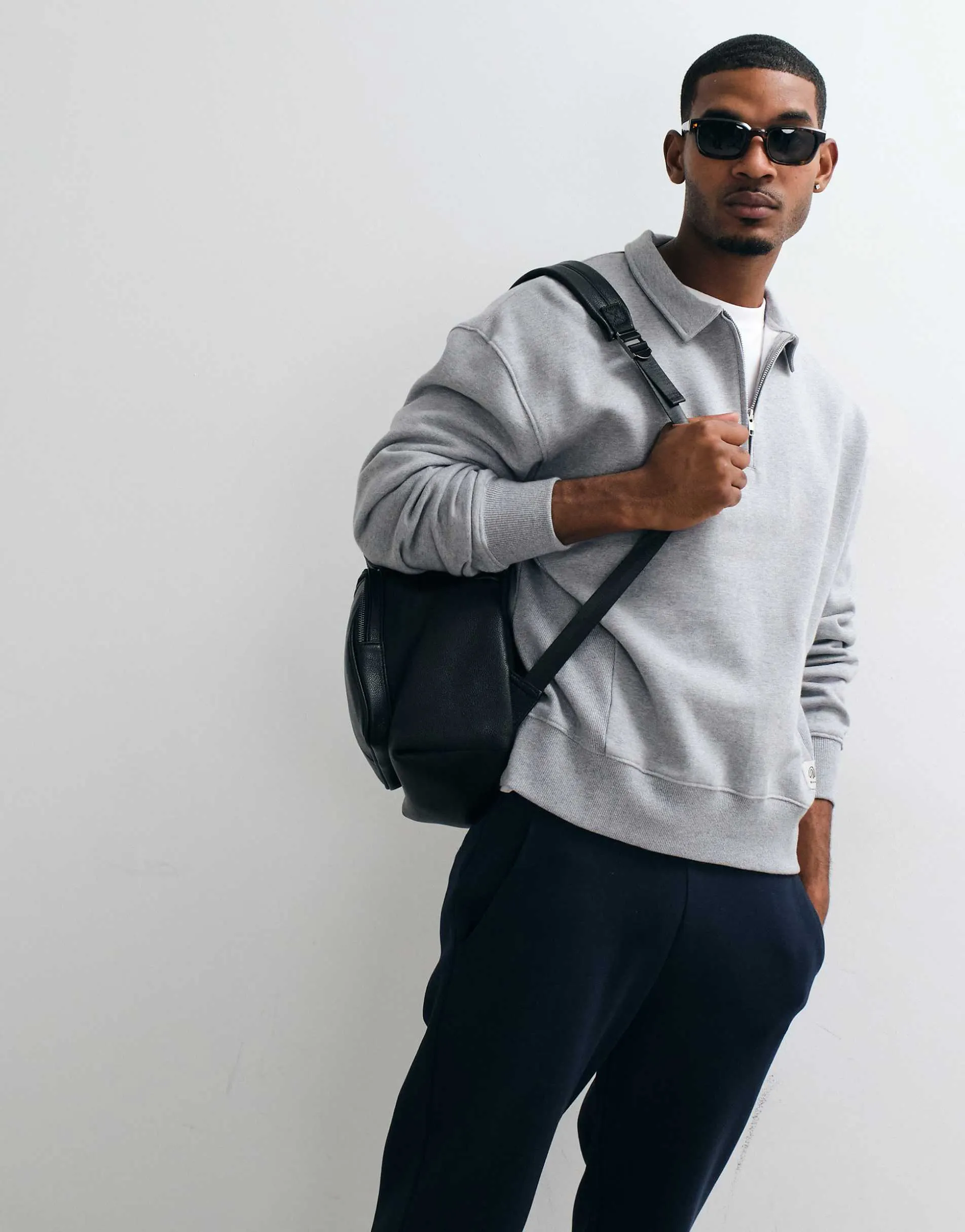 ASOS DESIGN premium heavyweight 400gsm oversized quarter zip sweat in Grey marl