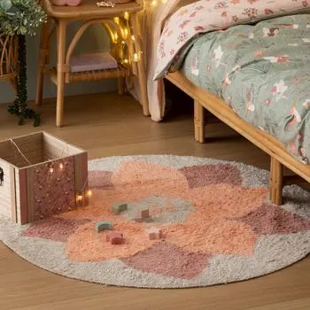 Kindertapijt FLEURI Rond Roze/beige
