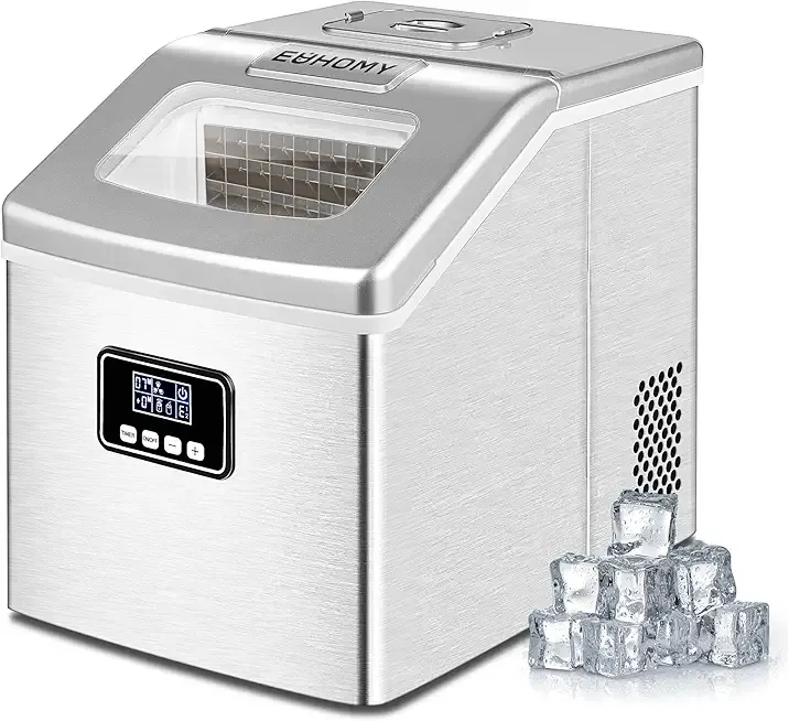 EUHOMY Countertop Ice Maker Machine, 40Lbs/24H Auto Self-Cleaning, 24 Pcs Ice/13 Mins, Portable Compact Ice Maker with Ice Scoop & Basket, Perfect for Home/Kitchen/Office/Bar(Silver)
